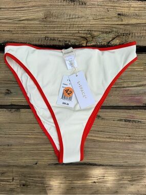 NWT L*Space Nora Bikini Bottom White Red Trim Large